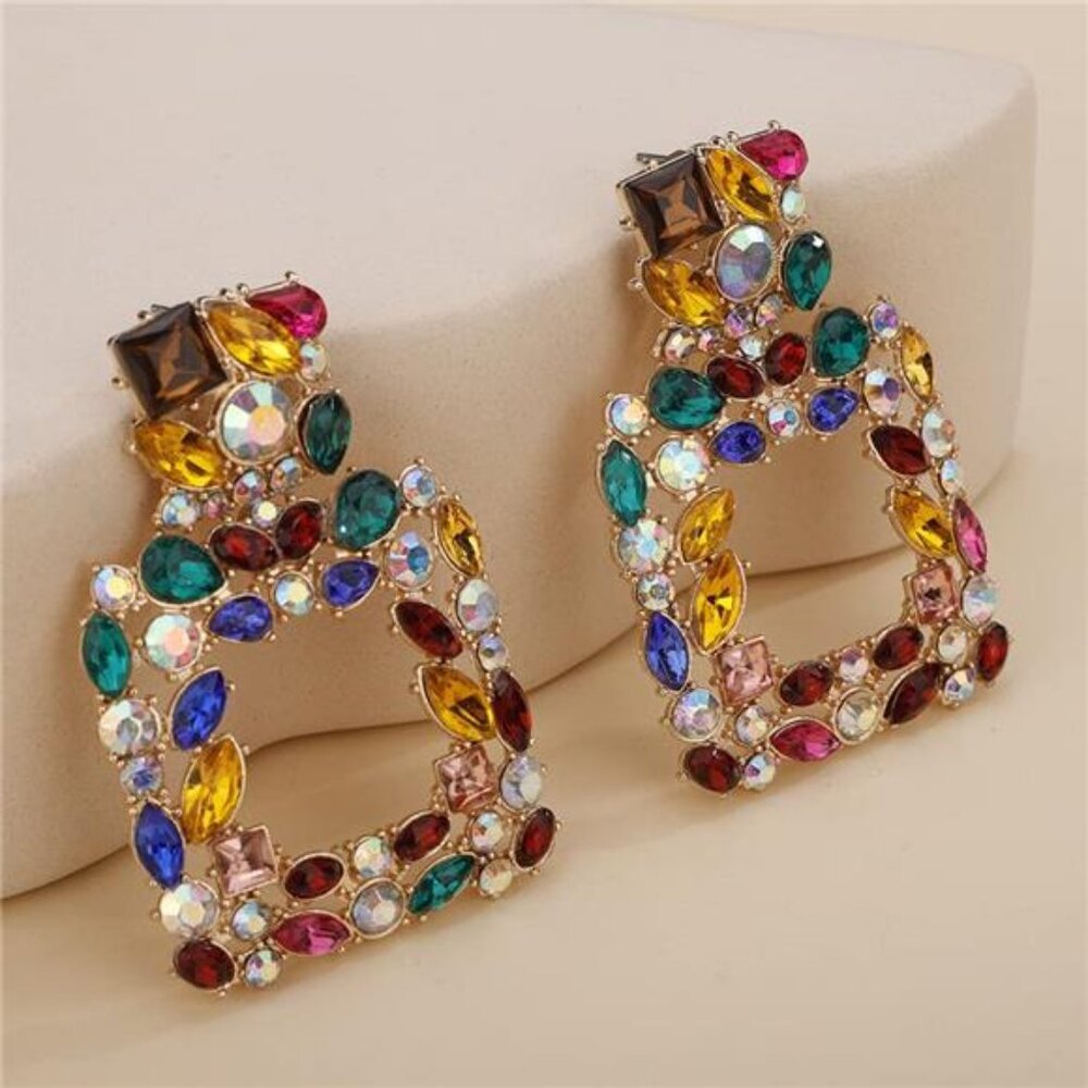 Crystal Square Dangle Statement Earrings Geometri… - image 4